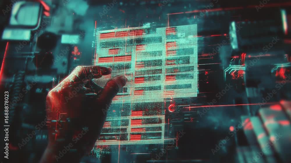 Aufkleber analyzing digital data in futuristic setting