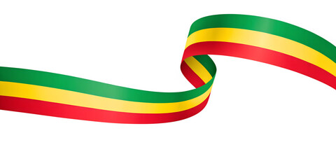 Waving ribbon with ethiopian flag colors red yellow green isolated on transparent background