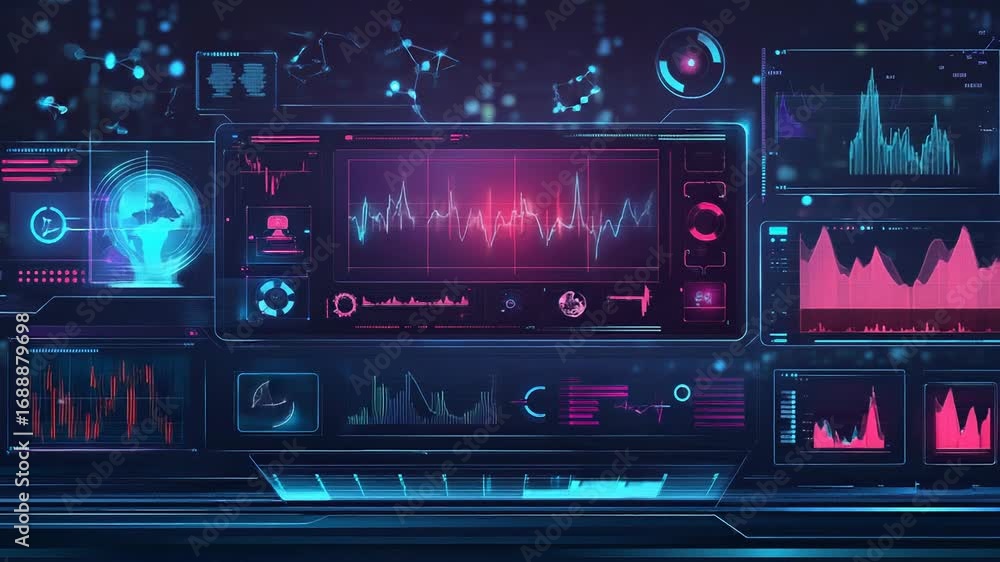 Aufkleber futuristic control panel displaying global data and statistics with charts and graphs