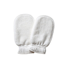 Pair of White Exfoliating Bath Gloves, Soft Terrycloth Shower Mitts