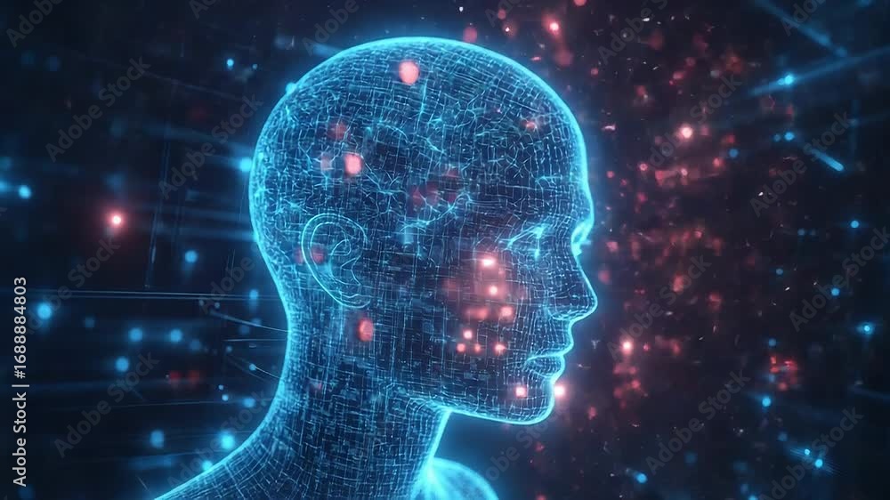 Aufkleber artificial intelligence processing data in digital human head visualization
