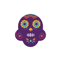 Flat Style Decorative Skull Illustration with Floral Details for Day of Dead Celebration