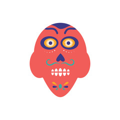Flat Style Detailed Sugar Skull with Moustache Illustration Element