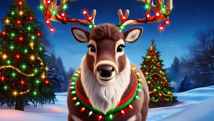 Fototapeta premium christmas deer with christmas tree