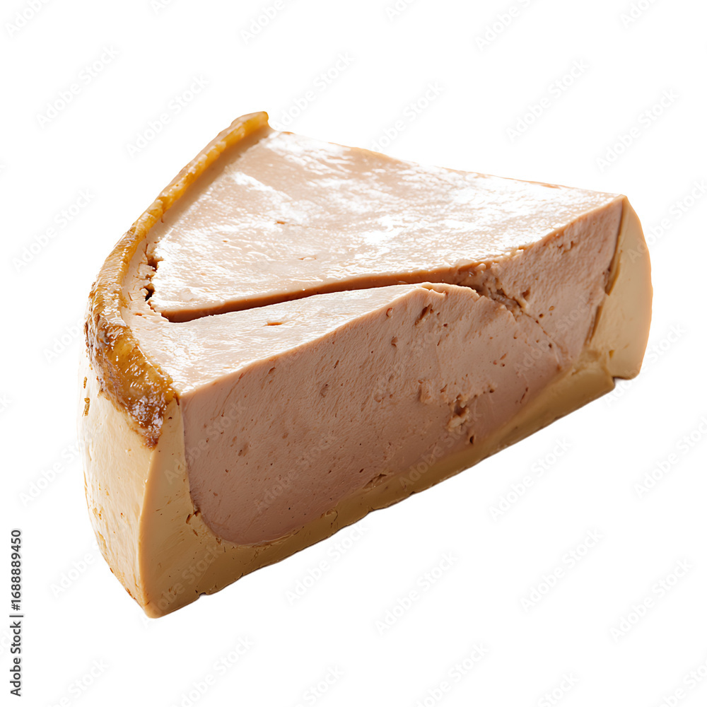 Poster close - up of a triangular slice of light brown pate the texture appears smooth and decadent on a tr