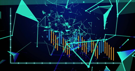 Central data visualization graph floating in digital space, with cyan network nodes and orange bars