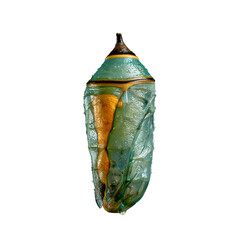 Teal glass texture shows cocoon stage; bright studio lighting, use for backgrounds, presentations, or design inspiration.