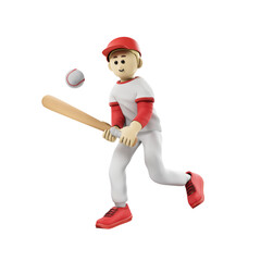 baseball hit ball character 3d illustration
