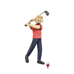 golf playing character 3d illustration