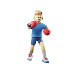 boxer in action character 3d illustration