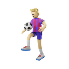 soccer player kicking ball character 3d illustration