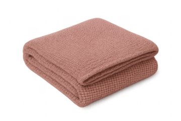Folded pink knitted blanket on transparent background