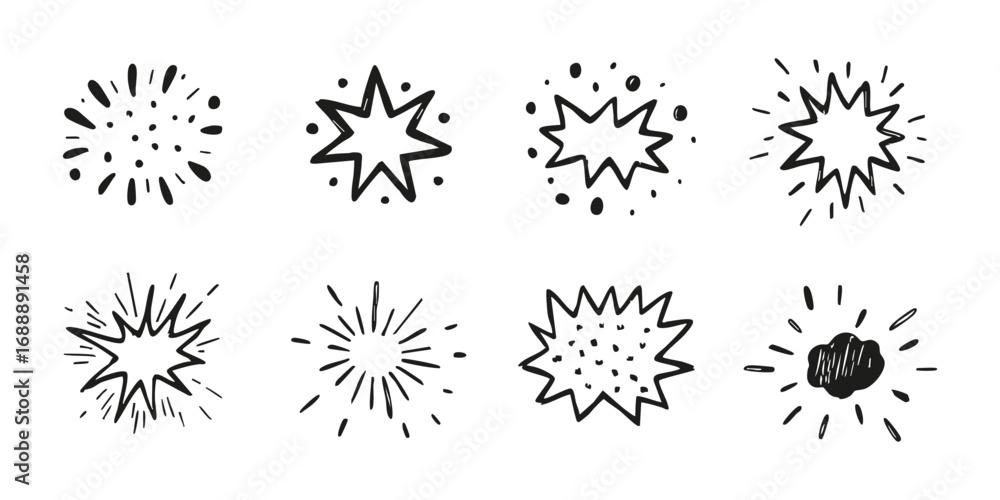 Poster hand-drawn comic explosion elements set. dynamic expression and impact collection. isolated vector i