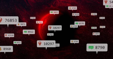 Showing void hovering center in red nebula, featuring bubbles with location chat notification icons