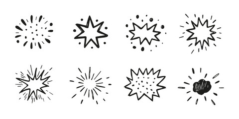 Fototapeta premium Hand-Drawn Comic Explosion Elements Set. Dynamic Expression And Impact Collection. Isolated Vector Illustration