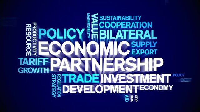 Economic Partnership animated word cloud-text design animation tag kinetic typography seamless loop.
