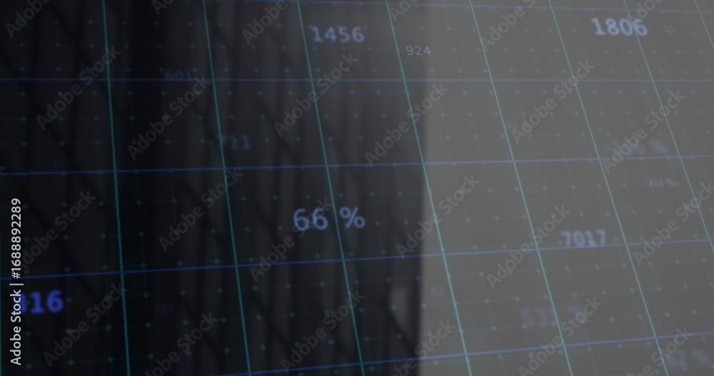 Fototapete displaying 66% progress indicator on computer interface, with grid overlay and numeric data markers