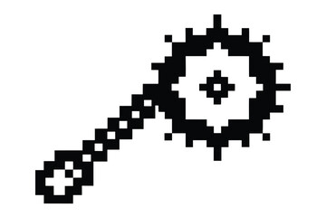 Isolated Pixel Art Flail Weapon with Chain and Spiked Ball on White Backdrop