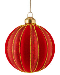 Christmas Ball, red bauble, isolated on white background, full depth of field