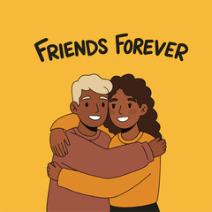 Friends Forever: Happy Diverse Couple Embracing in Warm Hug