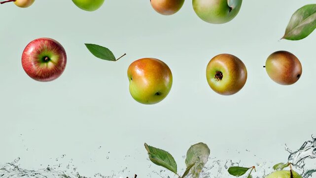 Fresh apples splashing into water, healthy lifestyle and organic food concept