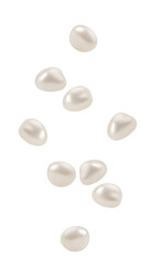 Falling Pearl isolated on white background, full depth of field