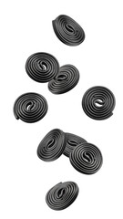 Falling Liquorice Candy, Gummy, isolated on white background, full depth of field