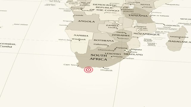 Earthquake Risk Zones in Africa&ndash; 4K Satellite View with Seismic Wave Animation. The camera slowly zooms in on the map, highlighting a red circle indicating the seismic hazard zone. Earthquake map anim