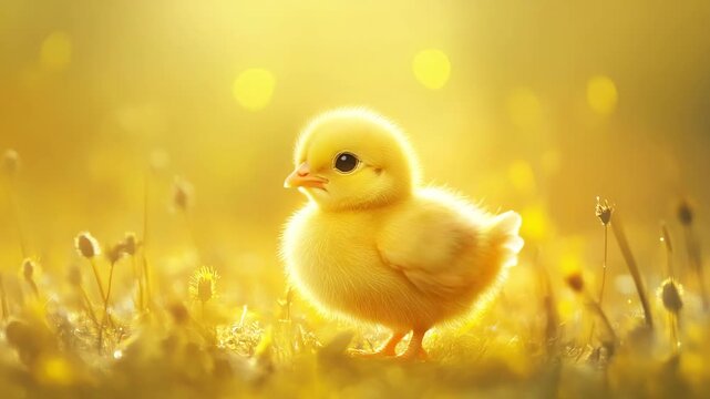 Minimalist cartoon of a baby chick with a soft yellow background 