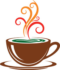 Freshly brewed coffee steaming from a brown cup to welcome a wonderful morning in the cafe