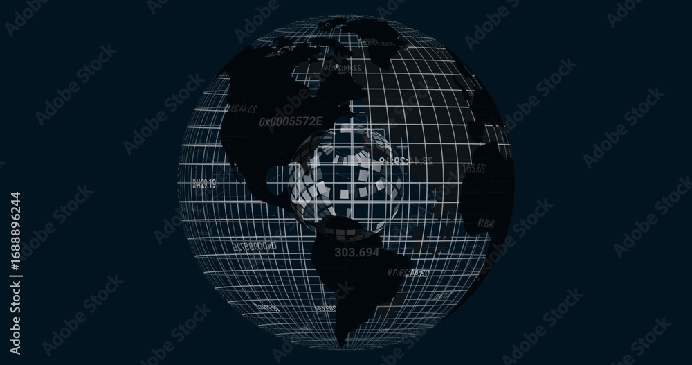 Aufkleber displaying 3d earth sphere in abstract space with grid lines, data codes and central hub graphic