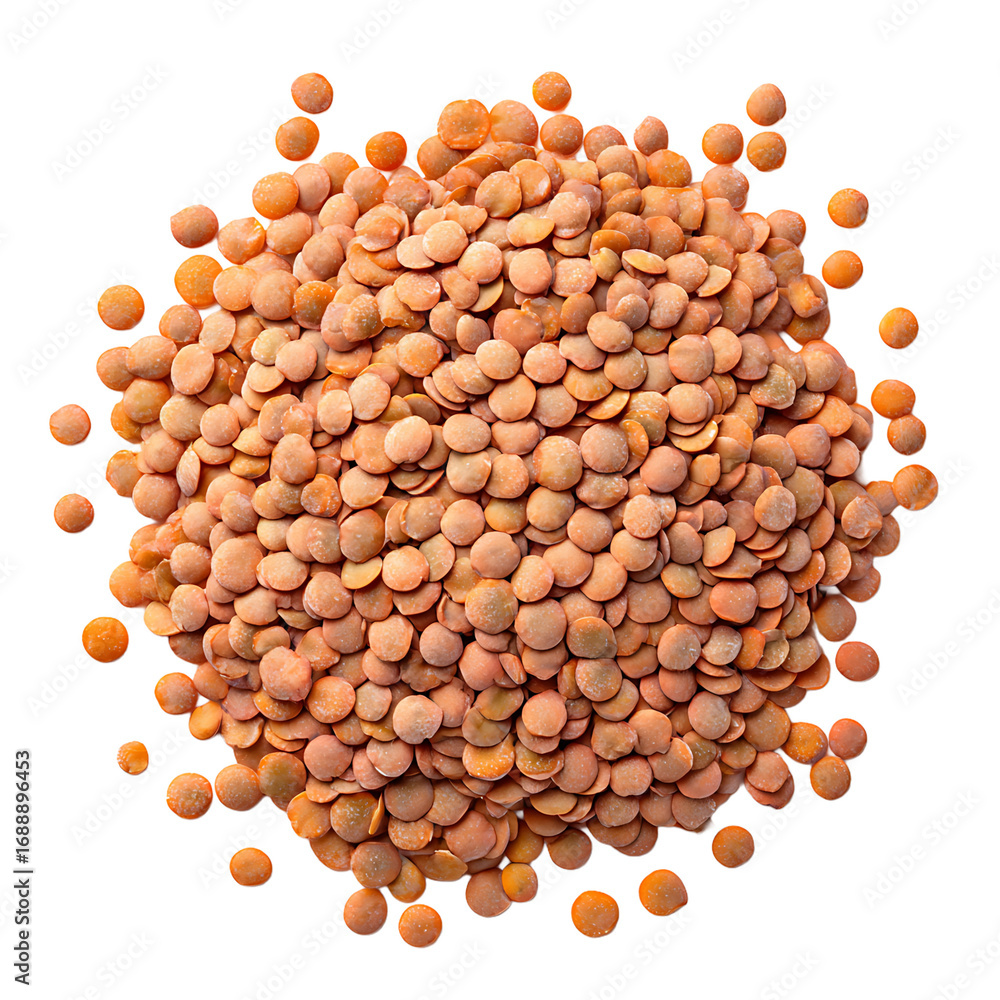 Poster a pile of vibrant red lentils against a transparent background showcasing their texture and color in