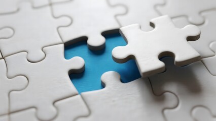 Close-up of a Puzzle with a Missing Piece, Revealing a Blue Background