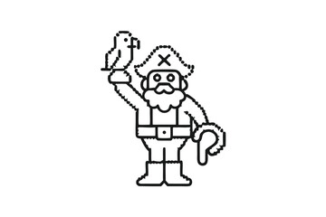 Naklejka premium Minimalist Pirate with Bird on Hand, White Background, Nautical Theme