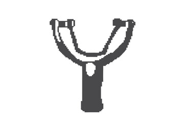 Minimalist Pixelated Slingshot on White Background Game Asset