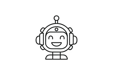 Minimalist Robot on White Background Cartoon Style Friendly Smiling Face