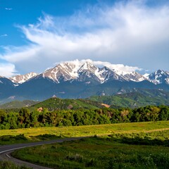 Mountain landscape with road and meadow