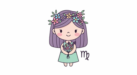 Cute Virgo Zodiac Sign Illustration with Flowers and Light Colors