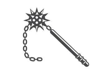 of Medieval Flail Weapon with Spiked Ball on White Background