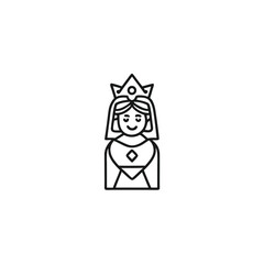 Outline Queen Icon with Crown, Smiling, Diamond Motif, Minimalist Design,Vector