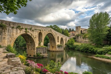Fototapeta premium Old European Stone Bridge Over a River