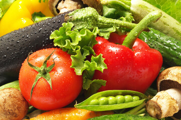 Fresh vegetables in drops of water