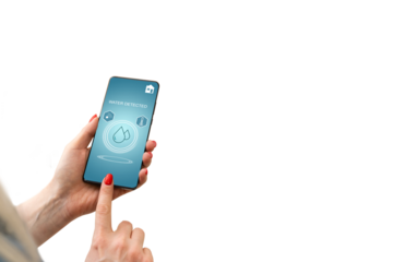 smart phone with home control application with water detected