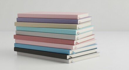 柔らかな光彩 上品な色合いのノート 美しく積み重なる (Yawarakana kousai jouhin na iroai no nooto utsukushiku tsumi kasanaru) Translation: Soft radiance, elegant colored notebooks, beautifully stacked.. AI Generated