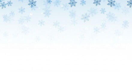 舞い降りる雪の結晶 淡い青の背景 穏やかな冬景色. AI Generated