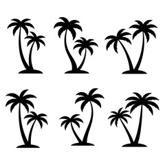 Fototapeta premium Tropical palm tree silhouettes in a versatile vector set, perfect for summer themes, exotic designs, logos