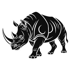 Fototapeta premium Stylized black silhouette of a rhinoceros with tribal markings