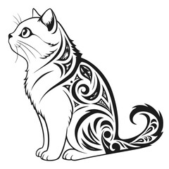 Obraz premium Stylized cat with tribal tattoo design
