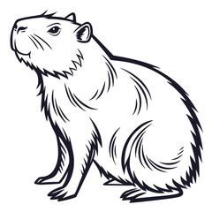 Capybara sitting and looking up profile view illustration