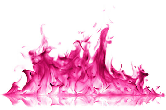 Vivid pink flames with reflection on isolated on a transparent background pink fire